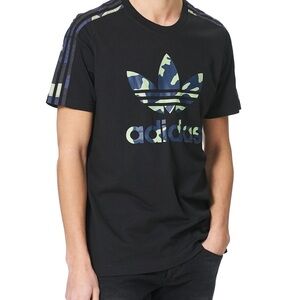 Adidas Men's Black and Blue Logo Tee
